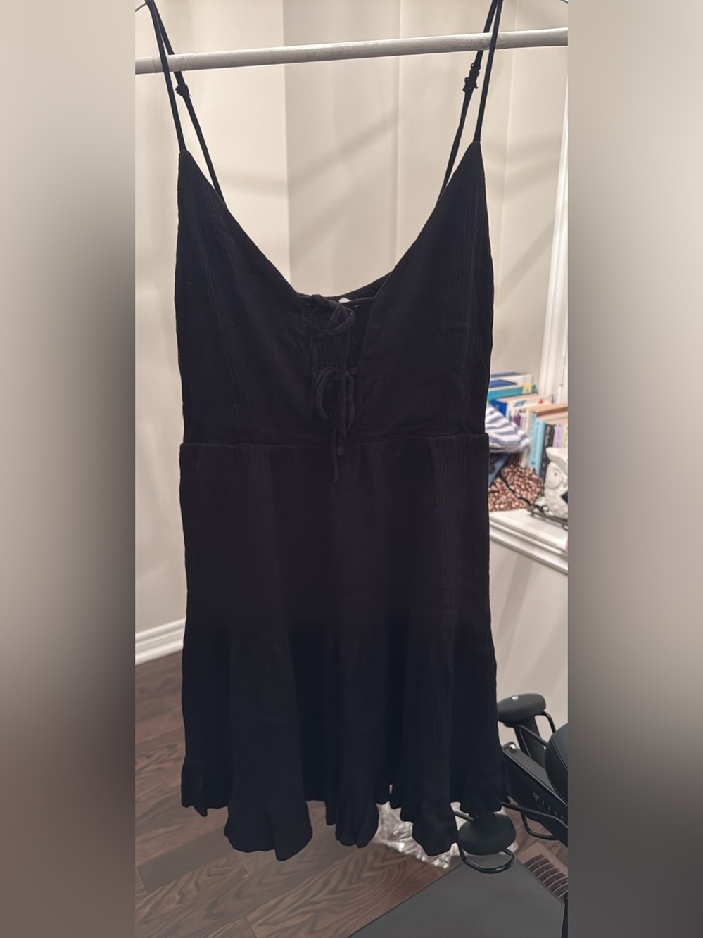 Black Spaghetti Strap Tiered Mini Dress S